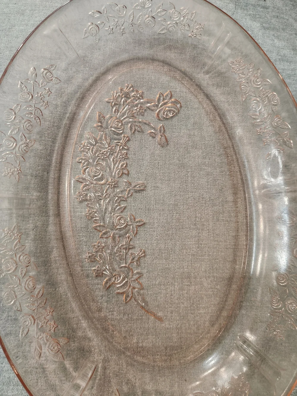 Federal Glass Company Sharon Pink Depression Glass oval platter from 1935–1939,